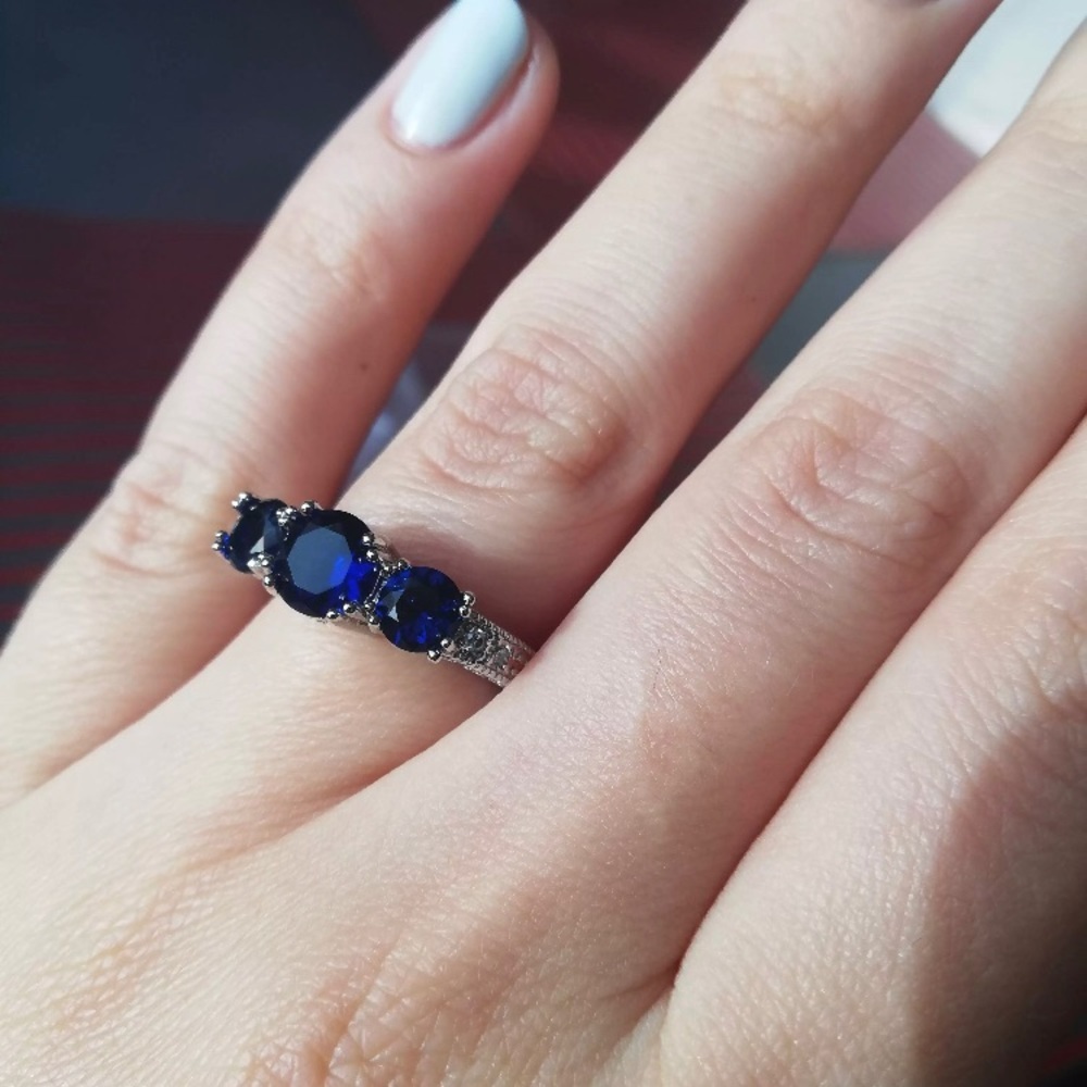 Blue 3 Stones Silver Ring